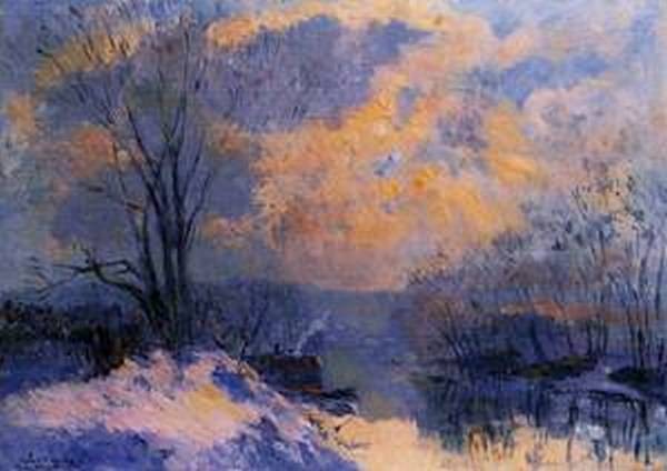 The Small Branch of the Seine at Bas Meudon Snow and Wiinter Sun 1910